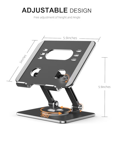 Orlian Tablet Stand Holder with Thickened 360°Rotating Base Dual Rod Adjustable 5.8-12.9”Aluminum Stand - color: Black