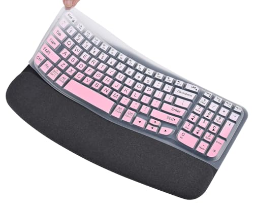 Large Print Keyboard Cover for Logitech Wave Keys MK670 Combo Keyboard Skin, Logitech Wave Keys Wireless Ergonomic Keyboard Cover Protector Skin, Logitechs Waves Key Accessories, Ombre Pink - color: Ombre Pink-Large