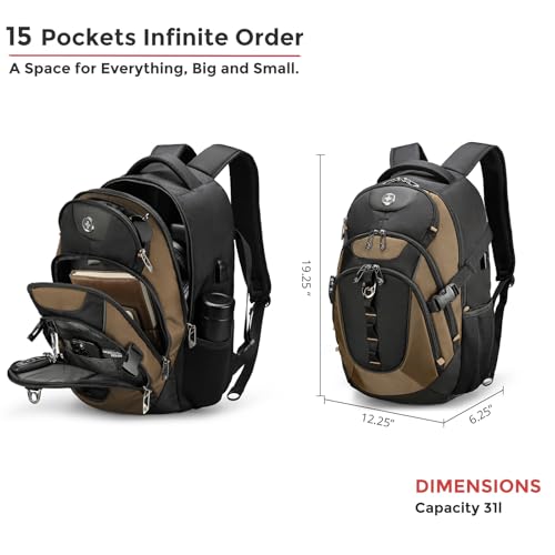 Swissdigital Design Laptop Backpack with USB Charging Port, Travel Backpack Fits 15.6-Inch Computer, 31l College School Backpack for Men, Tan/Black | SD803-34 - color: Tan/Black