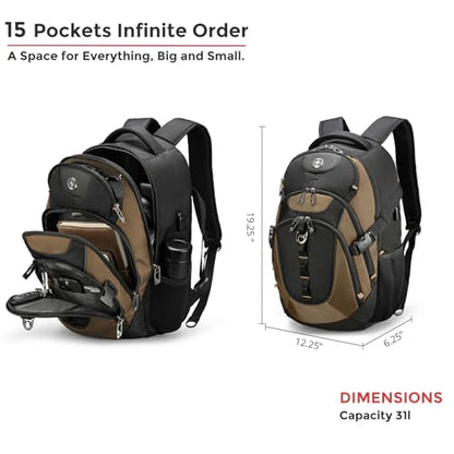 Swissdigital Design Laptop Backpack with USB Charging Port, Travel Backpack Fits 15.6-Inch Computer, 31l College School Backpack for Men, Tan/Black | SD803-34 - color: Tan/Black