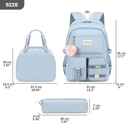 abshoo School Backpack for Girls Bookbag with Lunch Bag Teen Girls School Bag Travel Daypack (LightsteelBlue) - color: Lightsteelblue