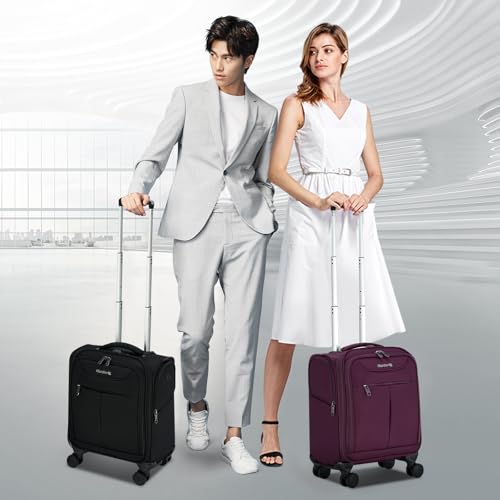 Hanke Underseat Carry On Luggage with Wheels, Lightweight Small Suitcase Airline Approved 16 Inch Softside Personal Item Travel Bag for Women Men, Compact Under Seat Luggage with Spinner Wheels,Purple - color: Purple