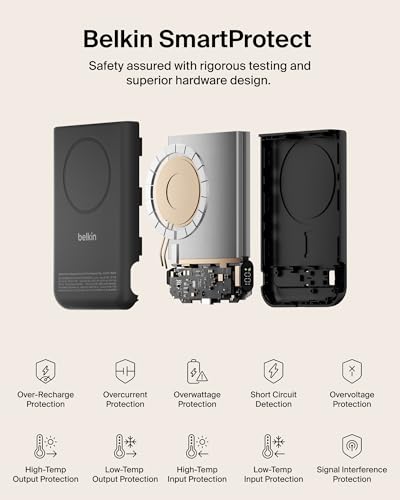 Belkin 10000mAh Qi2.2 25W MagSafe Power Bank w/Kickstand & Display | Wireless Charging Battery Pack, iPhone 17, Air, Pro, Pro Max, Google Pixel 10, Digital Battery Display, Magnetic - color: Black