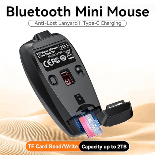 Wireless Mouse Mini Small Finger Bluetooth Mouse with TF Card Reader,Silent Pocket Portable Handheld Tiny Compact USB Travel Optical Mice for PC Laptop Computer Macbook Tablet Kids Women Men Gift - color: Black