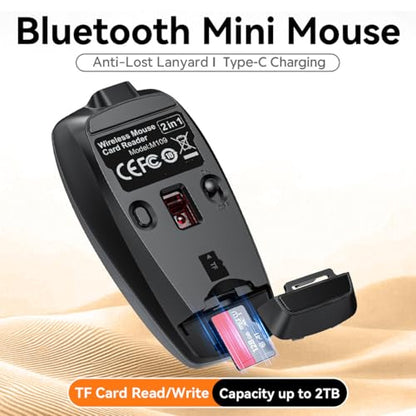 Wireless Mouse Mini Small Finger Bluetooth Mouse with TF Card Reader,Silent Pocket Portable Handheld Tiny Compact USB Travel Optical Mice for PC Laptop Computer Macbook Tablet Kids Women Men Gift - color: Black