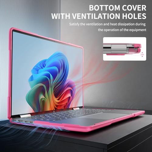 Heavy Duty Case for 14" HP Envy X360 2-in-1 2K Touch-Screen Laptop 2024 Release Shockproof Hard Shell Matte Translucent Anti-Fingerprint Protective Cover with TPU-Covered Edge (Pink) - color: Pink