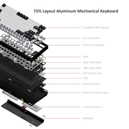 OOCTPK Chilkey ND75 Aluminum Keyboard 75% Percent Wireless Gaming Mechanical Keyboard with LCD Screen, Quick Assembly, BT/2.4G/USB-C, Hot Swappable Per-Key RGB Custom Keyboard for Laptop Office PC - color: Black, size: 1.2mm PCB Flex Cut
