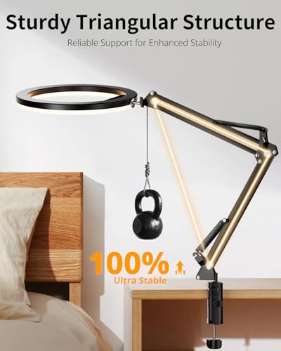 UBeesize 12’’ Overhead Ring Light for Desk with Phone Mount, LED Selfie Light with Adjustable Arm & Clamp, Dimmable Lighting for Video Recording, Zoom, Live Streaming, TikTok, YouTube