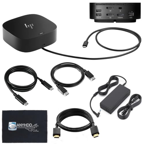 HP Docking Station for Laptop Dual Monitor and Charging Bundle - HP USB-C G5 Dock 5TW10AA / 5TW10UT / 5TW10AA#ABB with 120W Adapter, HDMI, DisplayPort, USB-C Cables & Microfiber Cleaning Cloth - style: HP 5TW10AA#ABB New
