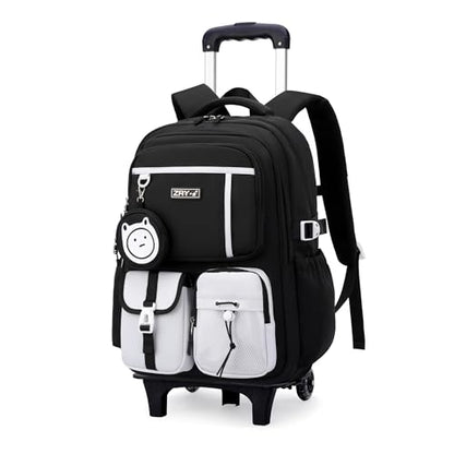 Mfikaryi Kids Rolling Backpack for Girls Boys, Wheeled School Bag Bookbag Kids Backpack with 2 Wheels - color: Two Wheels-black, style: Two Wheels