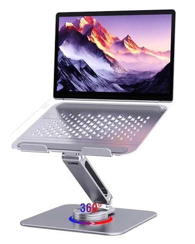 Laptop Stand for Desk, Aluminum Alloy Ergonomic Laptop Riser 360 Rotation Base, Portable Adjustable Laptop Stand for Office Home Fits MacBook Air Pro, Dell, HP (10"-17.3'') - Silver