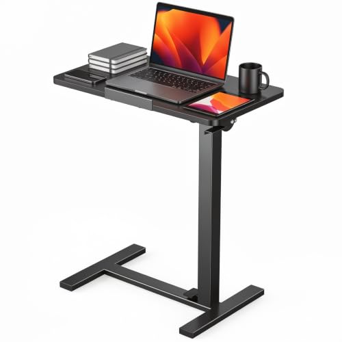 DUMOS Overbed Table with Wheels, Height-Adjustable Bedside Table, Black | Rolling standing desk with Pneumatic Lift, Portable mobile desk for Bed, Couch, Office, Sofa - color: Black, size: 27.55*15.75*42.52inch