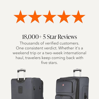 SWISSGEAR Sion Softside Expandable Spinner Luggage Durable Lightweight Travel Suitcase, Dark Grey, Checked-Large - color: Dark Grey, size: Checked-Large