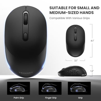 TECKNET 3-Device Portable Wireless Bluetooth Mouse for Laptop Black | Silent Click, Ambidextrous Ergonomic Design, Adjustable 4800 DPI, Wide Compatibility for Laptop, PC, iPad, MacBook - color: Black