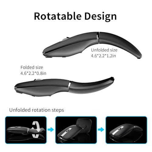 Bluetooth Arc Travel Mouse - BT & USB Wireless Dual Mode, Rechargeable | Slim Rotatable Portable, 3-Speed DPI, Silent Computer Mice for Microsoft Laptop PC MacBook Chromebook Tablet - Graphite Black - color: Graphite Black