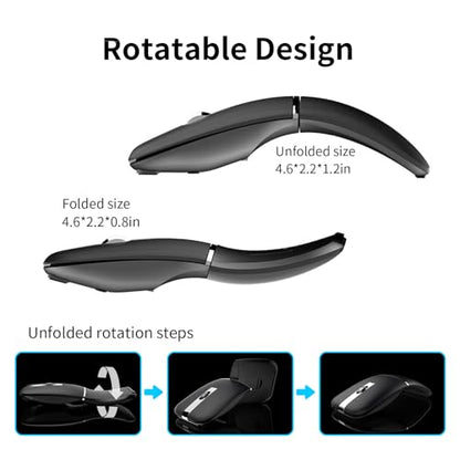 Bluetooth Arc Travel Mouse - BT & USB Wireless Dual Mode, Rechargeable | Slim Rotatable Portable, 3-Speed DPI, Silent Computer Mice for Microsoft Laptop PC MacBook Chromebook Tablet - Graphite Black - color: Graphite Black