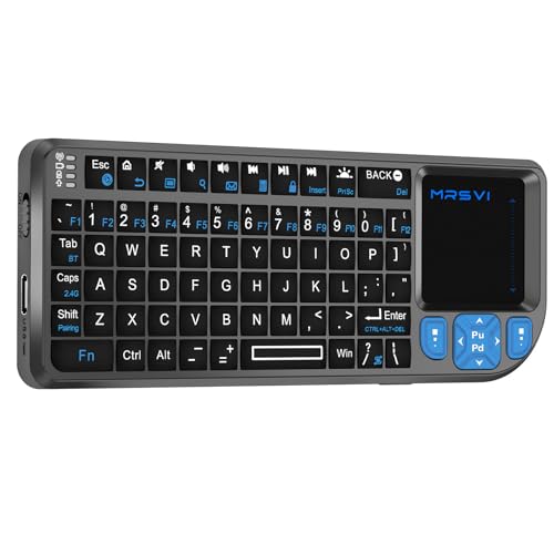 Mini Keyboard with Touchpad, Bluetooth + 2.4G Dual-Mode Ultra-Thin Portable Keyboard | Rechargeable Keyboard with 7-Color Backlit for Tablet/PC/phone/TV, Suitable for travel, office, and home use - color: Blue