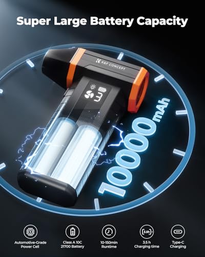 K&F CONCEPT Blower and Suction 2 in 1 Screen Display Compressed Air Duster | 10000AH,LED Light,Super Wind Power,Brushless Motor First Gear for 150 Mins,for Computer, Keyboard, Car, Home,Outdoor,BS500V
