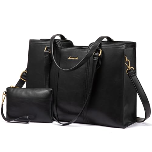 LOVEVOOK Laptop Bag for Women - Waterproof Work Bag for Women & Vintage Laptop Tote Purse with Wristlet - color: Black, size: 17.3 inch