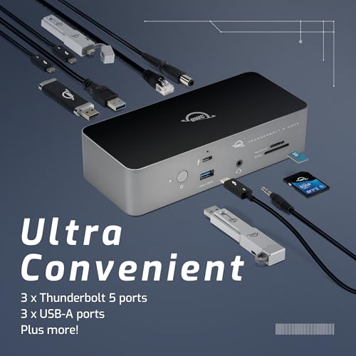 OWC Thunderbolt 5 Dock 11-Port Connectivity Solution | 4x Thunderbolt 5 80/120Gb/s - 140W PD - 2x USB-A (10Gb/s) - USB-A (5Gb/s) - 2.5GbE - SD & microSD reader - Audio in/out - size: DOCK, style: Thunderbolt 5