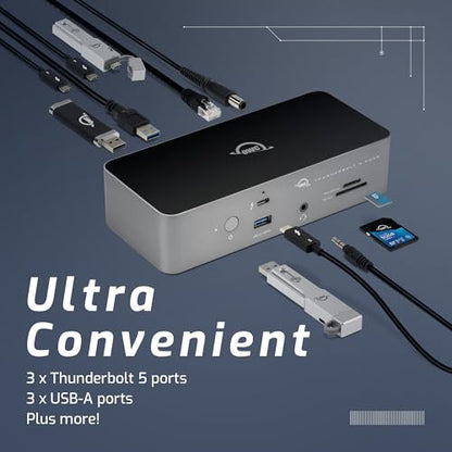 OWC Thunderbolt 5 Dock 11-Port Connectivity Solution | 4x Thunderbolt 5 80/120Gb/s - 140W PD - 2x USB-A (10Gb/s) - USB-A (5Gb/s) - 2.5GbE - SD & microSD reader - Audio in/out - size: DOCK, style: Thunderbolt 5