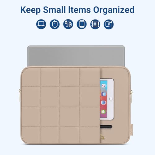 MOSISO Laptop Case 13.3 inch,13-13.3inch Puffy Laptop Sleeve, Brown | Compatible with MacBook Air 13 13.6/Neo/Pro 13/Pro 14,HP Dell ASUS,Twelve Square Quilted Bag with Vertical Pocket&Small Case - color: Brown, size: 13.3 inch