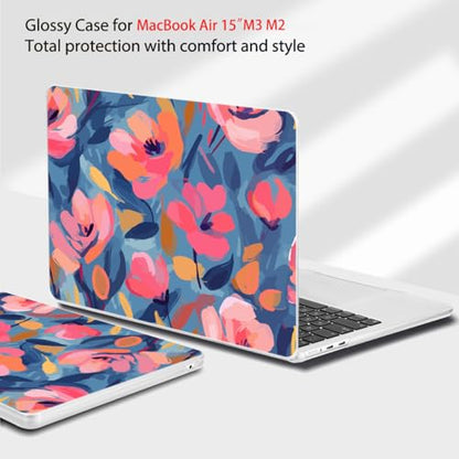 Teryeefi for M5 MacBook Air 15 inch Case M4/M3/M22026 2025 2024 2023 Release A3448 A3241 A3114 A2941, Hard Shell Cover & Keyboard Cover & Screen Protector & OTG Adapter - W-Abstract Pink Flower - color: W-Abstract Pink flower