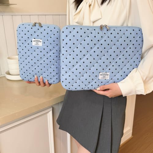 Cute Bow Puffy Laptop Sleeve 13-15 Inch Cute Quilted Laptop Protective Case Padded Bow Computer Sleeve for MacBook (Polka dots Blue, 13inch) - color: polka dots blue, size: 13inch