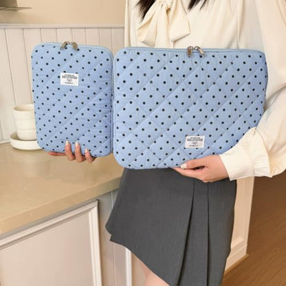 Cute Bow Puffy Laptop Sleeve 13-15 Inch Cute Quilted Laptop Protective Case Padded Bow Computer Sleeve for MacBook (Polka dots Blue, 13inch) - color: polka dots blue, size: 13inch