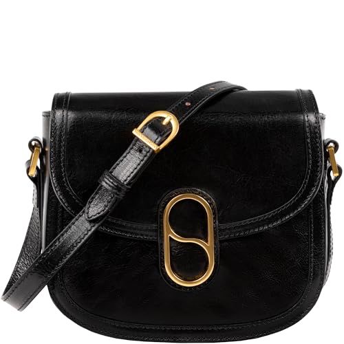Time Resistance Full-Grain Leather Crossbody Bag – Shoulder Bag with Magnetic Closure - Leather Messenger Bag for Women - color: Black