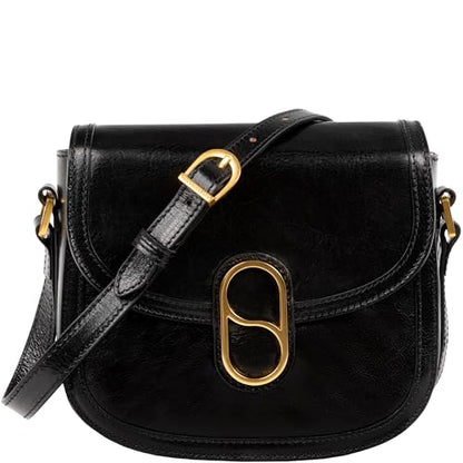 Time Resistance Full-Grain Leather Crossbody Bag – Shoulder Bag with Magnetic Closure - Leather Messenger Bag for Women - color: Black