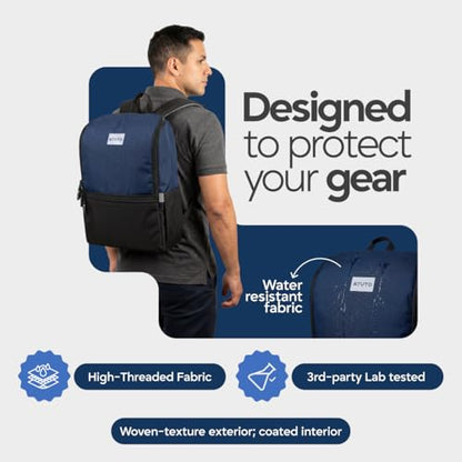 Laptop Backpack for Men 17 Inch – Work & Travel Backpack with Luggage Strap, Trolley Sleeve and Padded Compartment – Navy Blue - color: Navy Blue (Grey Back)