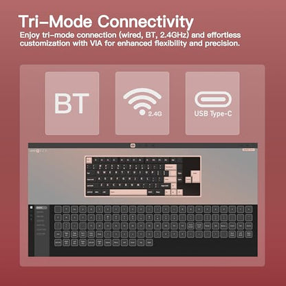 KEEBMONKEY WOBKEY Rainy 75 CNC Aluminum HMX/JWK/Cocoa Switches Triple-Mode Connectivity Mechanical Keyboard with Superior Acoustics, RGB/FR4/Silver SUS304/7000mAh/Cocoa Switch (Pro - Red Velvet) - style: Pro - Red Velvet