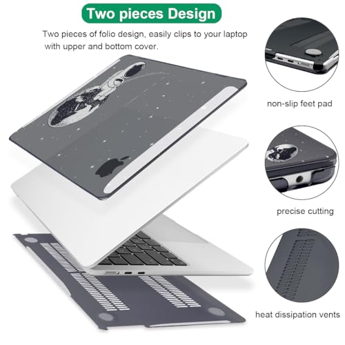 for 2022 2023 2024 2025 2026 MacBook Air 13 inch Case M5 A3449 M4 A3240 M3 A3113 M2 A2681 Cover, Glitter Black Printed Pattern Plastic Hard Shell Case for Mac Air 13 M5 2026, Astronaut Earth - color: Astronaut Earth