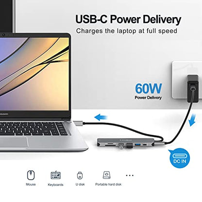 USB C HUB(8-in-1), USB C to HDMI4K60 SD/TF USB A PD, Compatible with USB C Port, USB C and 3 USB A Data Ports,SD/TF Card Reader for MacBook Pro Inch, MacBook Air and More