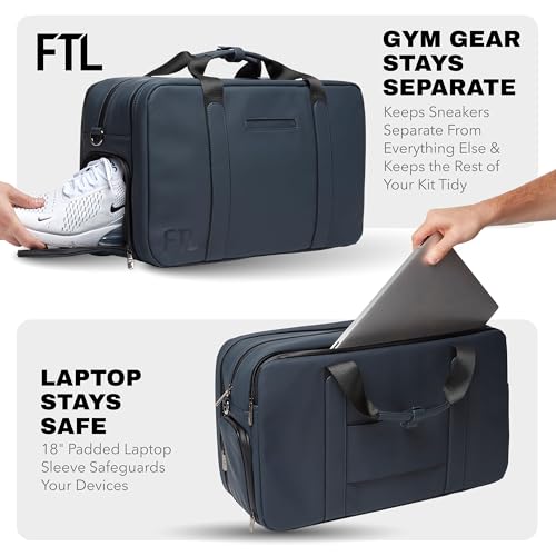 The FTL Pro Mens Travel Bag - 30L Premium Work to Gym Weekender Duffel with Garment Bag, Shoe Space & 18" Laptop Sleeve - Organized Athletic Business Carry On Hybrid, Fits Under Airplane Seat - Blue - color: Essex Blue, style: Pro