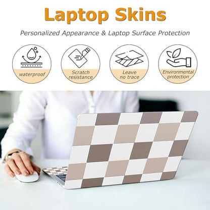Universal Laptop Skin Sticker with 2 Wrist Pad Decals, 3-Piece Removable Vinyl Laptop Cover, Brown Checkered Waterproof Anti-Scratch, Easy-Trim Fit for 13.3" 14" 15.6" Laptops - color: Brown Checkered