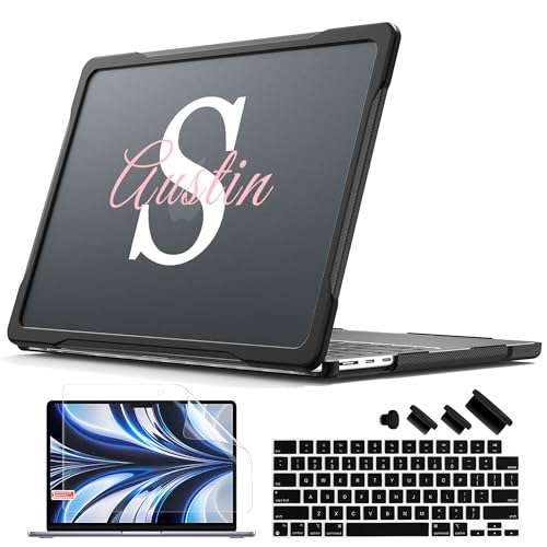 Batianda Ultimate Custom Name Case for MacBook Air 13.6 inch 2022-2026 | Fits M2/M3/M4/M5 Model, Add Your Name or Initials, Lightweight Slim Design, Carbon Fiber Side Texture, Matte Hard Shell - color: Customizable Name