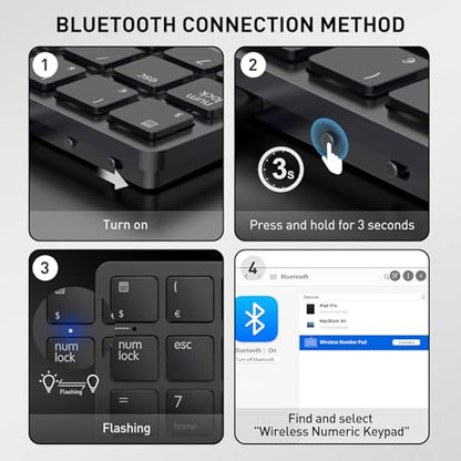 havit Bluetooth Number Pad Wireless Numeric Keypad Numpad 26 Keys Portable Mini Financial Accounting Rechargeable Numeric Pad for Windows Laptop Desktop, PC, Notebook (Black) | Rechargeable 26-key layout with quiet scissor keys, calculator shortcut and Bl