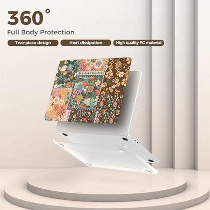 iCasso for MacBook Air 13.6 inch Case 2026 2025-2022 Release M5 M4 M3 M2 Model A3449 A3240 A3113 A2681, Flower Pattern Sturdy Protective Hard Shell Case Cover for Mac Book Air 13 inch,Brown - color: Brown Flower Patchwork