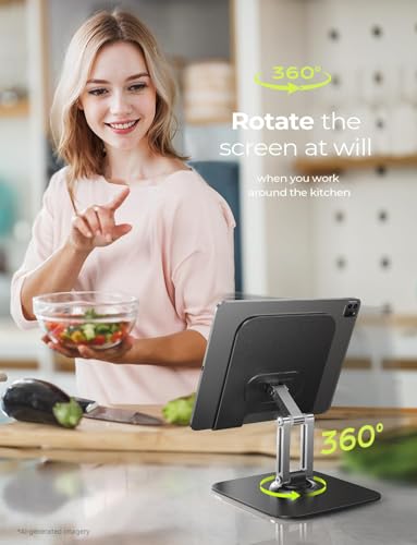 LISEN for iPad Stand Holder All Metal Foldable Adjust Tablet Stand for Desk | 2026 iPad Accessories, Rotating Display Stand Home Office Men Gifts Kindle Tablet PS Switch iPhone 11"-4.7" - color: Black