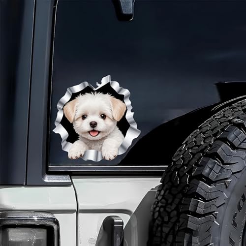 Waterproof Plush Puppy Car Stickers 5.5 Inch – Durable Bumper Stickers & Car Scratch Stickers for Cars, Trucks, Motorcycles Laptops Walls Toilet Lids Helmets Suitcases Cute Decorative Stickers 2 Pack