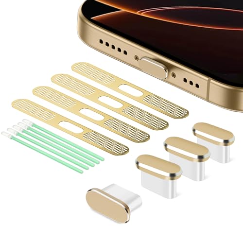 USB C Dust Plug, 4 Pack USB C Port Cover Type C Plug Cover with Speaker Dust Cover, Phone Accessories Compatible with iPhone 17 and iPhone 15-16 (Pro, Plus, Pro Max), USB C Charging Port Plug Cap - color: Gold, size: for Only iPhone 17 and iPhone 15 to 16