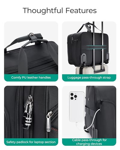 BAGSMART Rolling Laptop Bag, Briefcase with Wheels 17.3 Inch Laptop, Black | Fits 17.3 Inch Laptop, Overnight Rolling Bag with TSA Lock, Computer Bag for Travel/Men/Women, Black