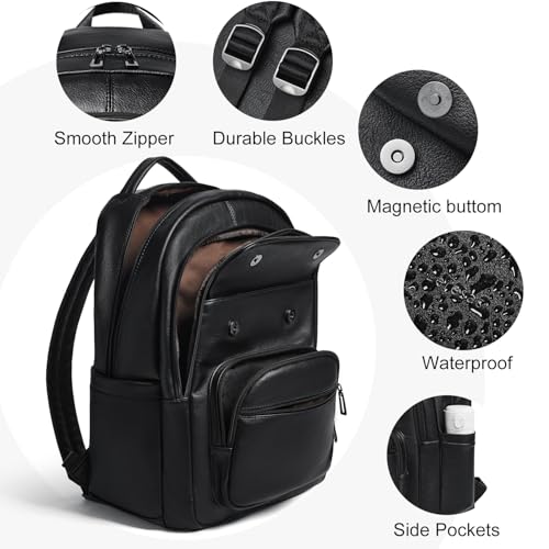 Leresas Backpack Purse for Women Mens Work Travel Teacher Back Pack Laptop Business Vegan Leather Backpack Fashion College Computer Bag Black - color: Black