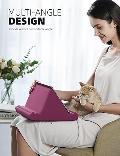 Lamicall Tablet Pillow Holder Stand - Tablet Pillow Soft Pad for Lap | Tablet Holder for Bed and Desk with Pocket & 4 Viewing Angles, for iPad Pro Air, Mini, Kindle, 4-13" Devices, Purplish Red - color: Purple Red