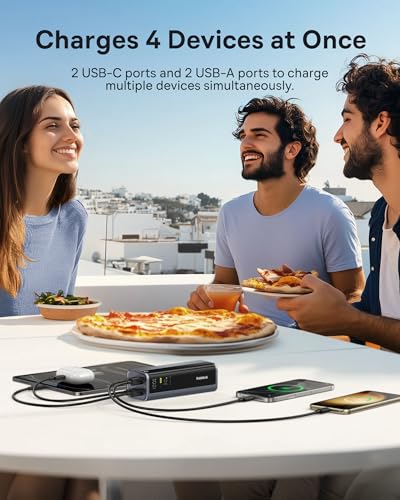 Baseus Laptop Power Bank, 20800mAh 145W Portable Charger with 4 Ports, Digital Display, Fast Charging Battery Pack for Outdoor Work, MacBook, iPhone 17/16/15 Series, Samsung, Dell, Steam Deck and More
