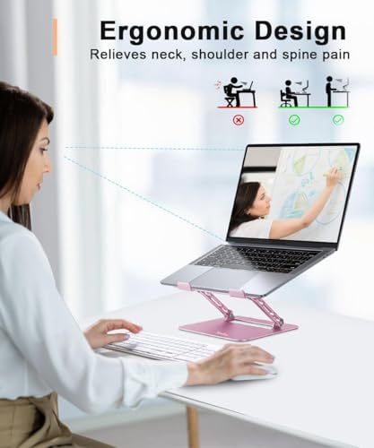 Aoviho Laptop Stand Holder, Adjustable Desk Laptop Riser, Foldable Notebook Computer Stands for MacBook Air Pro HP Lenovo Dell Samsung Chromebook, Up to 15.6 inch, Rose Gold - color: Rose Gold
