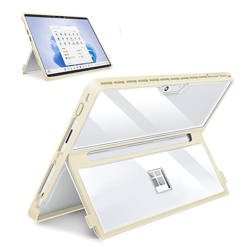 Case Updated Version fit Microsoft Surface Pro 11/10 /9/8 13-Inch, All-in-one Rugged Case Compatible with Type Cover Keyboards, Transparent&Yellow - color: Transparent&Yellow