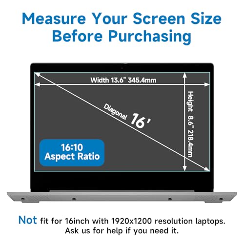 2 Pack 16 Inch 16:10 Anti Blue Light Laptop Screen Protector, Reduce Eye Strain Anti Glare Screen Protector for 16’’ with 1920x1200 Resolution Laptops, Not for 16.1'' - size: 16 inch with 16:10 aspect ratio